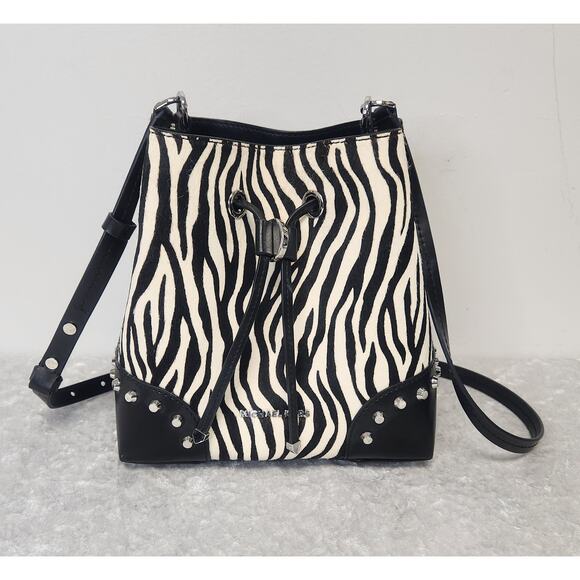 NWT MICHAEL KORS Womens Mercer Gallery Zebra Stripe Bucket Crossbody Handbag